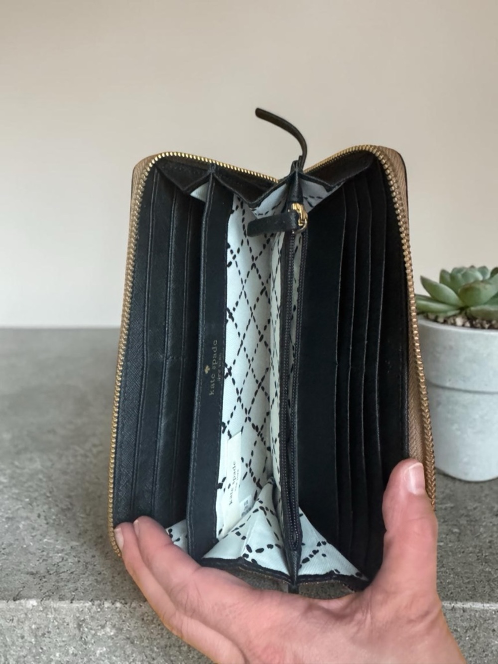 kate spade Two-Tone Zip Wallet in Taupe and Black - Picture 7 of 7